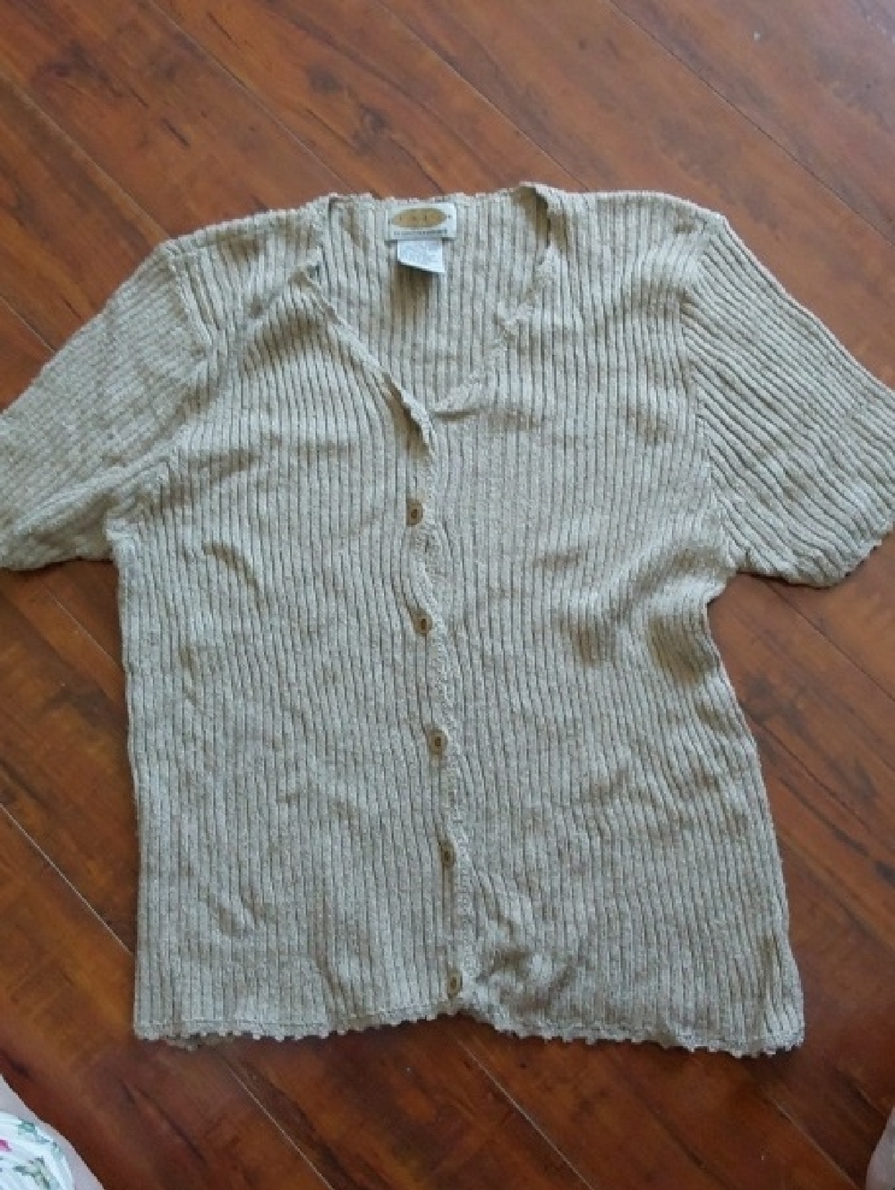 croft & barrow Tan Ribbed Button-Front Short Sleeve Cardigan